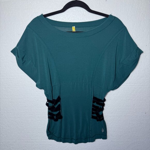 Free People Movement Womens Size Small Teal Dolman Sleeve Boho Top Strap Detail - Picture 1 of 12